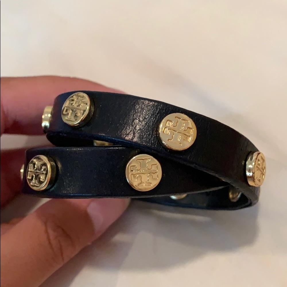 Tory Burch leather double wrap bracelet in black